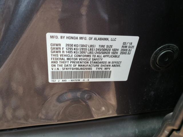 Photo 10 from auction – 2018 HONDA PILOT TOUR with VIN 5FNYF6H98JB026985