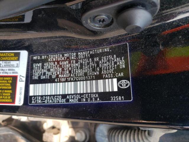Photo 10 from auction – 2012 TOYOTA CAMRY BASE with VIN 4T1BF1FK7CU001371