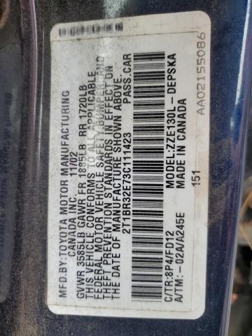 Photo 10 from auction – 2003 TOYOTA COROLLA CE with VIN 2T1BR32E73C111423