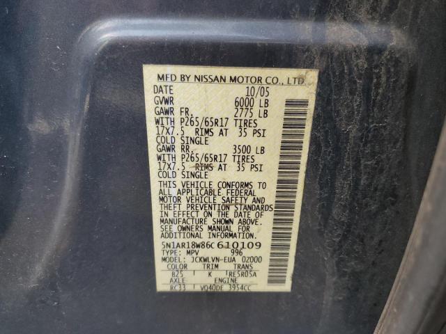 Photo 10 from auction – 2006 NISSAN PATHFINDER with VIN 5N1AR18W86C610109