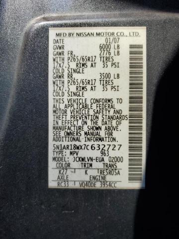 Photo 10 from auction – 2007 NISSAN PATHFINDER with VIN 5N1AR18WX7C632727