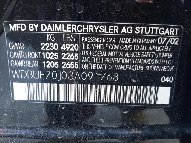 Photo 10 from auction – 2003 MERCEDES-BENZ E 500 with VIN WDBUF70J03A091768