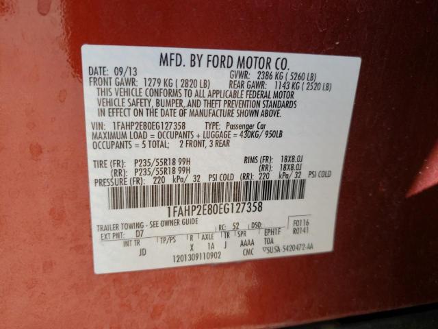 Photo 10 from auction – 2014 FORD TAURUS SEL with VIN 1FAHP2E80EG127358