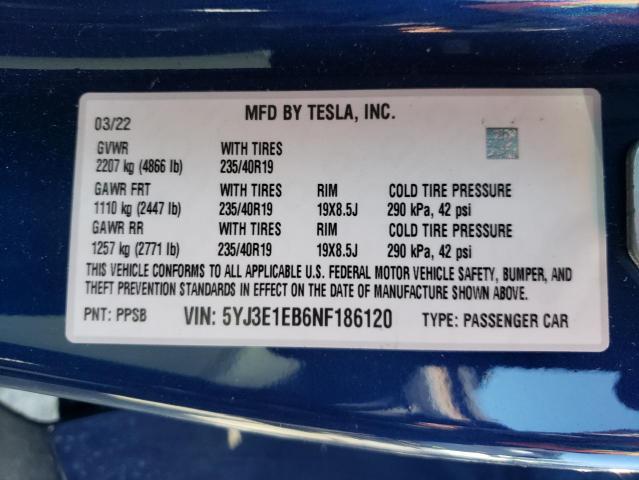 Photo 10 from auction – 2022 TESLA MODEL 3 with VIN 5YJ3E1EB6NF186120
