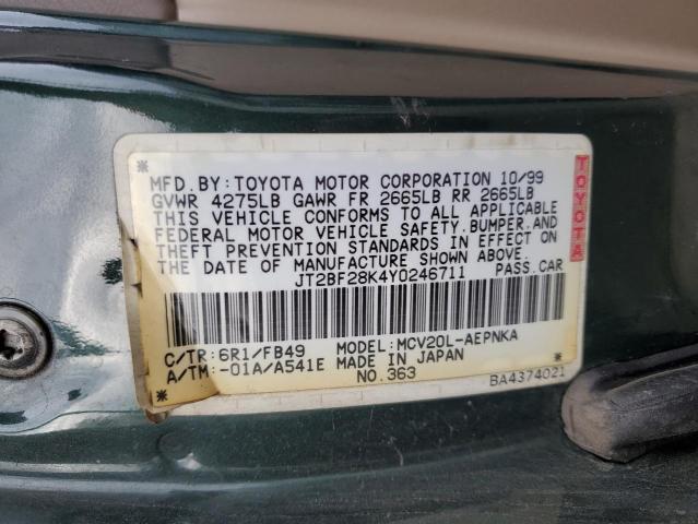 Photo 10 from auction – 2000 TOYOTA CAMRY LE with VIN JT2BF28K4Y0246711