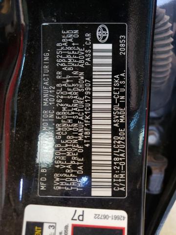 Photo 10 from auction – 2012 TOYOTA CAMRY BASE with VIN 4T1BF1FK1CU179907