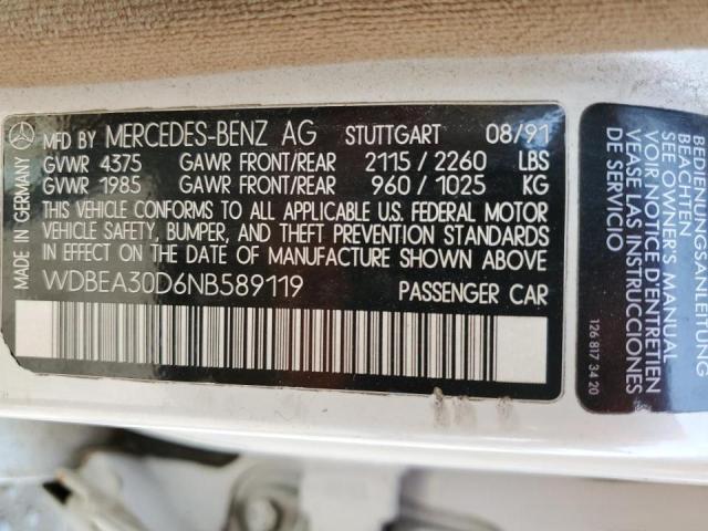 Photo 10 from auction – 1992 MERCEDES-BENZ 300 E with VIN WDBEA30D6NB589119