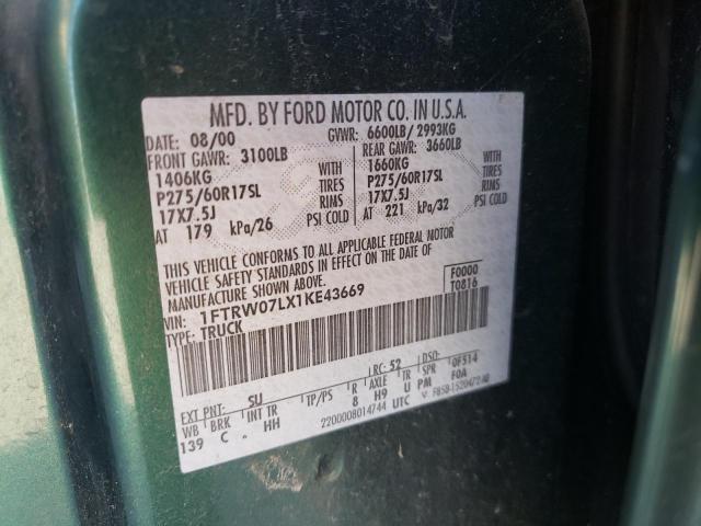 Photo 10 from auction – 2001 FORD F150 SUPER with VIN 1FTRW07LX1KE43669