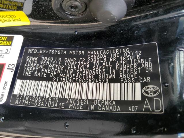 Photo 10 from auction – 2012 TOYOTA COROLLA BA with VIN 2T1BU4EE9CC824579