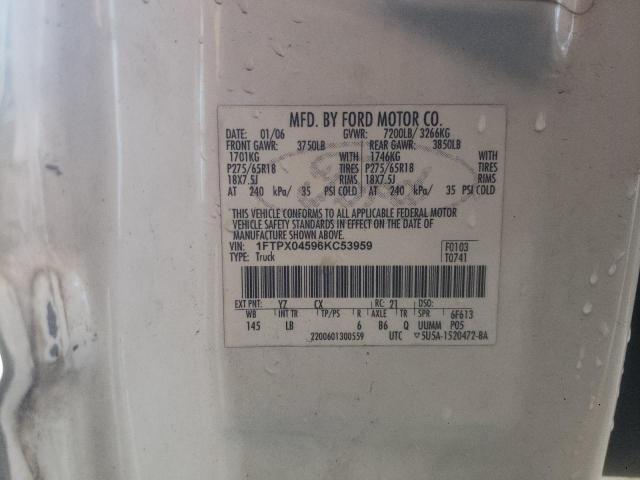 Photo 10 from auction – 2006 FORD F150 with VIN 1FTPX04596KC53959