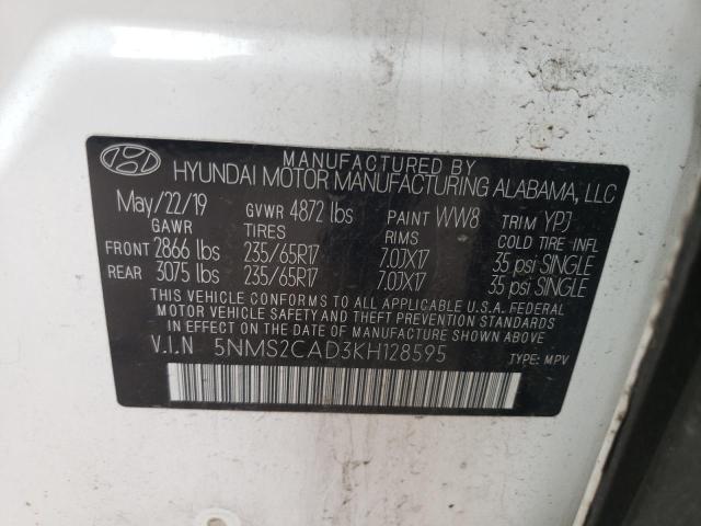 Photo 10 from auction – 2019 HYUNDAI SANTA FE S with VIN 5NMS2CAD3KH128595