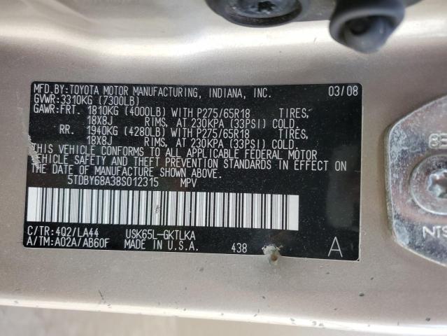 Photo 10 from auction – 2008 TOYOTA SEQUOIA LI with VIN 5TDBY68A38S012315
