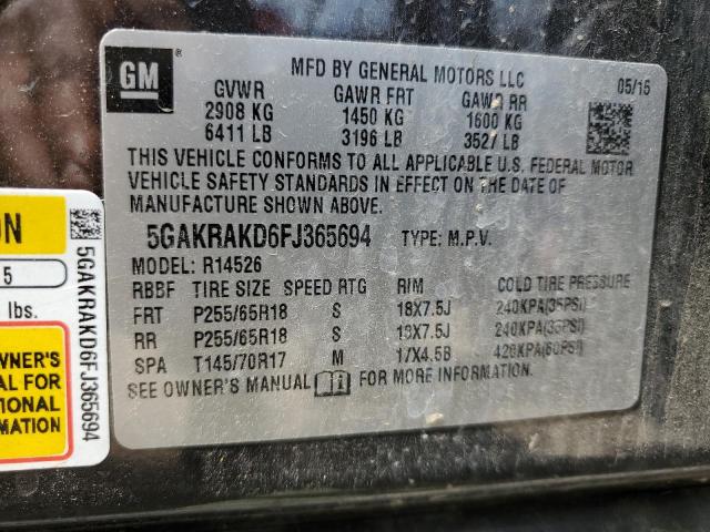 Photo 10 from auction – 2015 BUICK ENCLAVE with VIN 5GAKRAKD6FJ365694