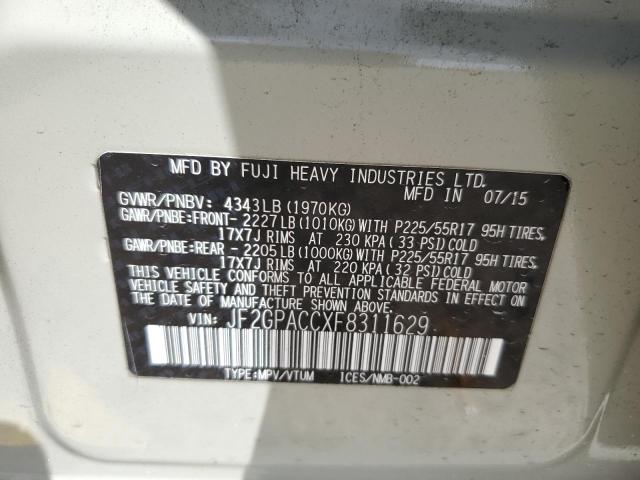 Photo 10 from auction – 2015 SUBARU XV CROSSTR with VIN JF2GPACCXF8311629