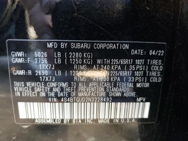Photo 10 from auction – 2022 SUBARU OUTBACK WI with VIN 4S4BTGUD2N3228492