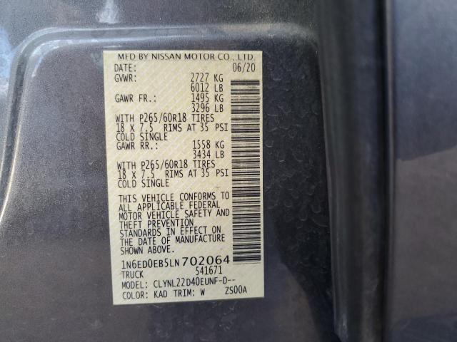 Photo 10 from auction – 2020 NISSAN FRONTIER S with VIN 1N6ED0EB5LN702064