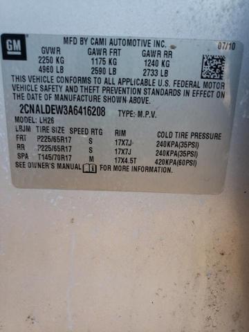 Photo 10 from auction – 2010 CHEVROLET EQUINOX LT with VIN 2CNALDEW3A6416208