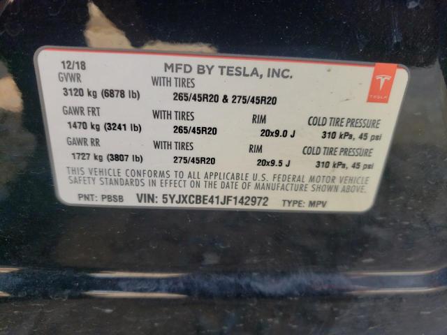 Photo 10 from auction – 2018 TESLA MODEL X with VIN 5YJXCBE41JF142972