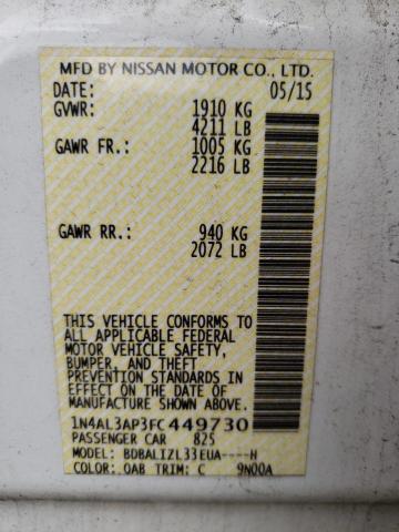 Photo 10 from auction – 2015 NISSAN ALTIMA 2.5 with VIN 1N4AL3AP3FC449730