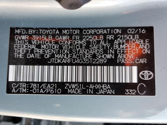Photo 10 from auction – 2016 TOYOTA PRIUS with VIN JTDKARFU4G3512289