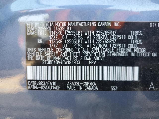 Photo 10 from auction – 2012 TOYOTA RAV4 with VIN 2T3BF4DV4CW181933