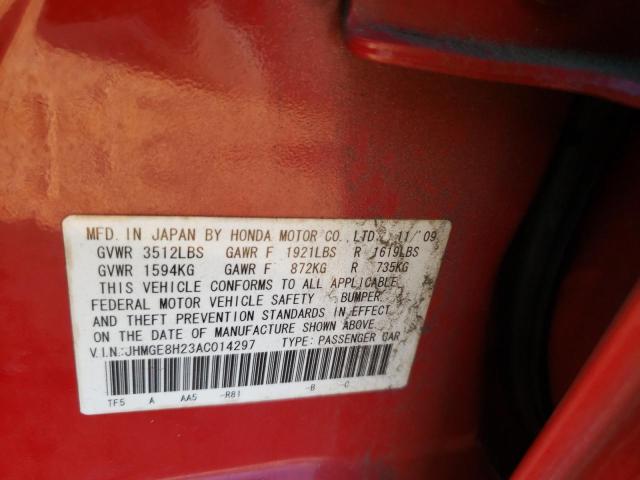 Photo 10 from auction – 2010 HONDA FIT with VIN JHMGE8H23AC014297