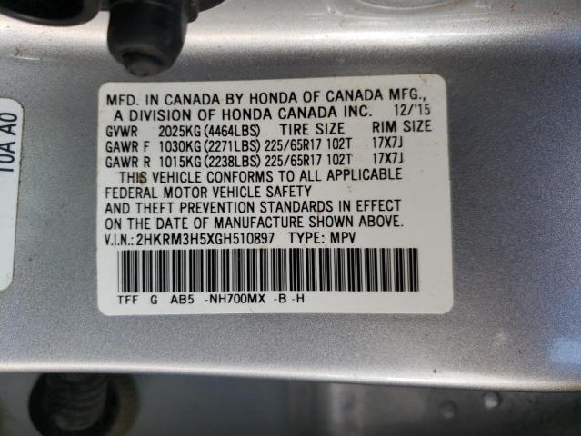 Photo 10 from auction – 2016 HONDA CR-V EX with VIN 2HKRM3H5XGH510897