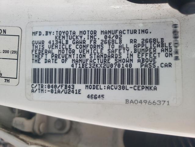 Photo 10 from auction – 2002 TOYOTA CAMRY with VIN 4T1BE32KX2U070140