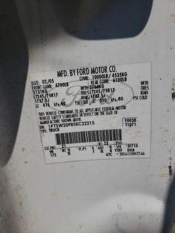 Photo 10 from auction – 2005 FORD F250 SUPER with VIN 1FTSW20P85EC22215