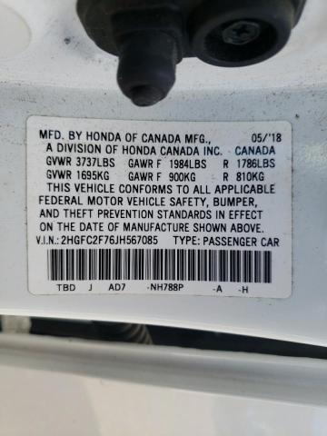 Photo 10 from auction – 2018 HONDA CIVIC EX with VIN 2HGFC2F76JH567085