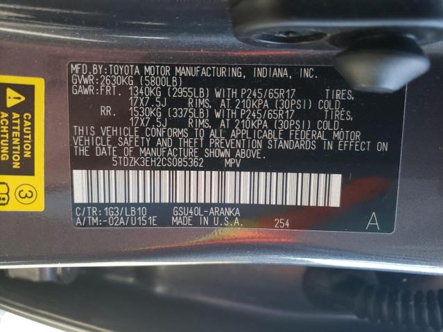 Photo 10 from auction – 2012 TOYOTA HIGHLANDER with VIN 5TDZK3EH2CS085362