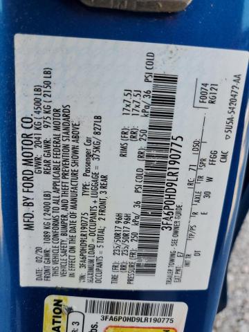 Photo 10 from auction – 2020 FORD FUSION SE with VIN 3FA6P0HD9LR190775