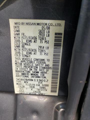 Photo 10 from auction – 2008 NISSAN QUEST S with VIN 5N1BV28U98N119012