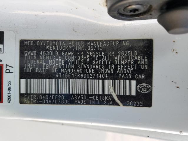 Photo 10 from auction – 2013 TOYOTA CAMRY L with VIN 4T1BF1FK6DU271404