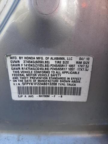 Photo 10 from auction – 2010 HONDA RIDGELINE with VIN 5FPYK1F22AB013208