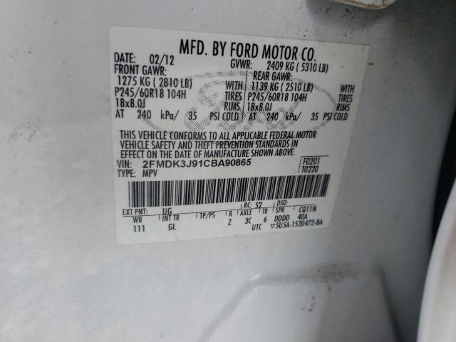 Photo 10 from auction – 2012 FORD EDGE SEL with VIN 2FMDK3J91CBA90865