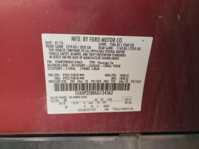 Photo 10 from auction – 2016 FORD TAURUS SEL with VIN 1FAHP2E80GG134362