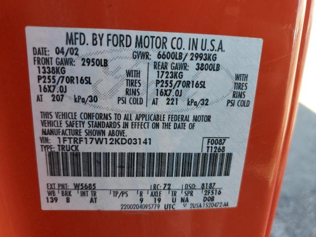 Photo 10 from auction – 2002 FORD F150 with VIN 1FTRF17W12KD03141