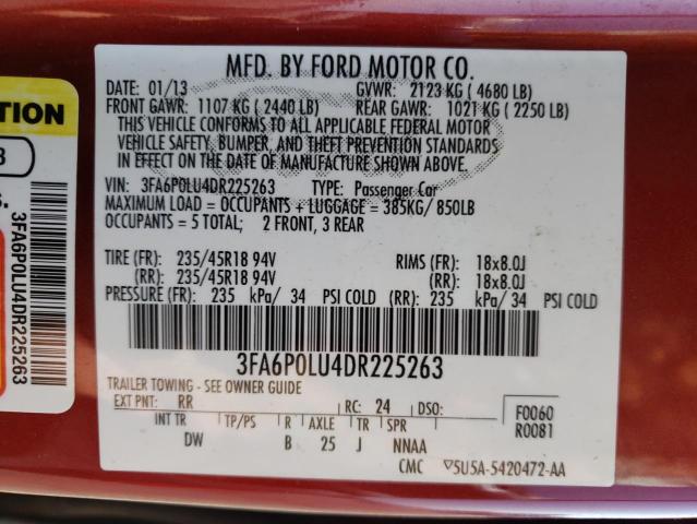Photo 10 from auction – 2013 FORD FUSION with VIN 3FA6P0LU4DR225263