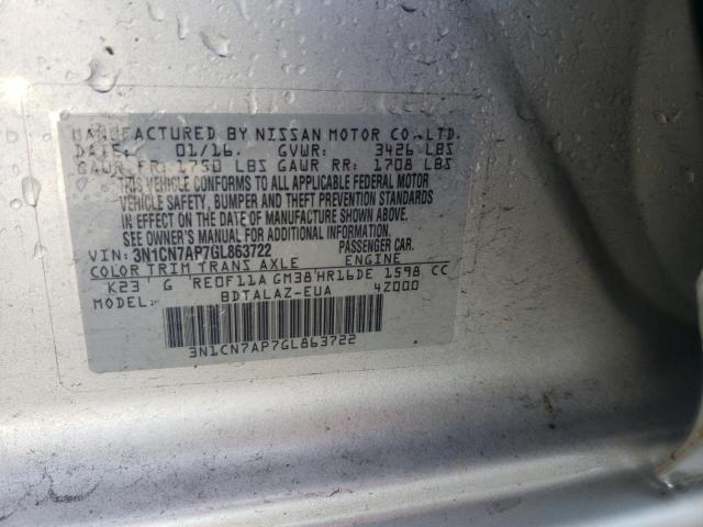Photo 10 from auction – 2016 NISSAN VERSA S with VIN 3N1CN7AP7GL863722