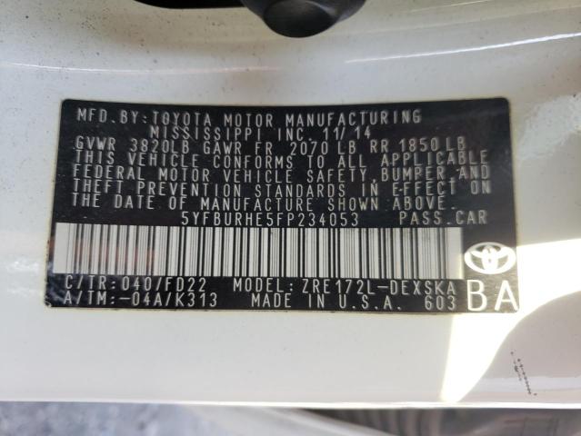 Photo 10 from auction – 2015 TOYOTA COROLLA L with VIN 5YFBURHE5FP234053