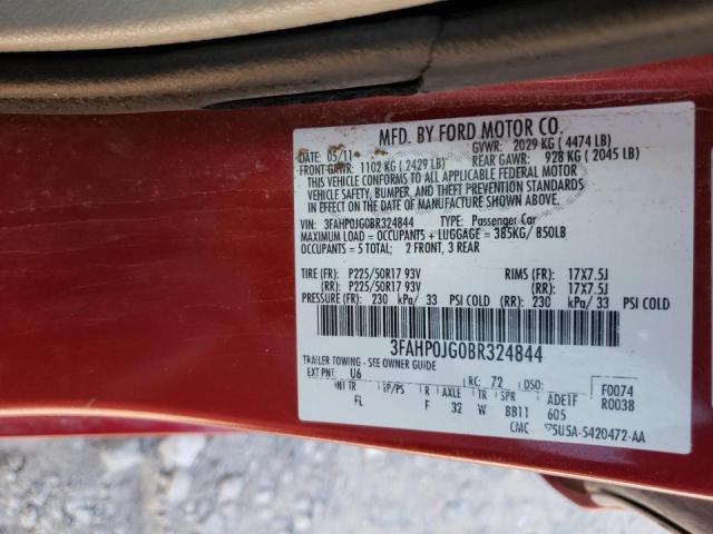 Photo 10 from auction – 2011 FORD FUSION SEL with VIN 3FAHP0JG0BR324844