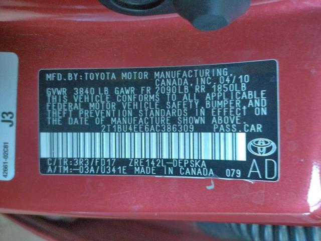 Photo 10 from auction – 2010 TOYOTA COROLLA BA with VIN 2T1BU4EE6AC386309