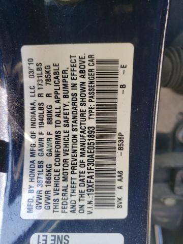 Photo 10 from auction – 2010 HONDA CIVIC VP with VIN 19XFA1F30AE051893