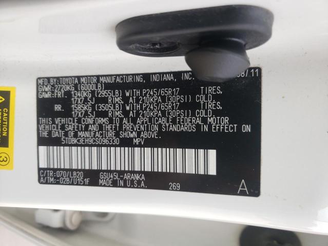 Photo 10 from auction – 2012 TOYOTA HIGHLANDER with VIN 5TDBK3EH9CS096330