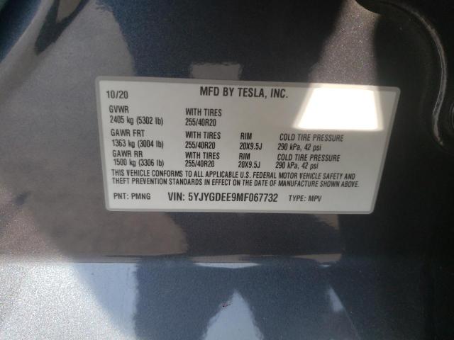 Foto 10 de la subasta – 2021 TESLA MODEL Y con VIN 5YJYGDEE9MF067732