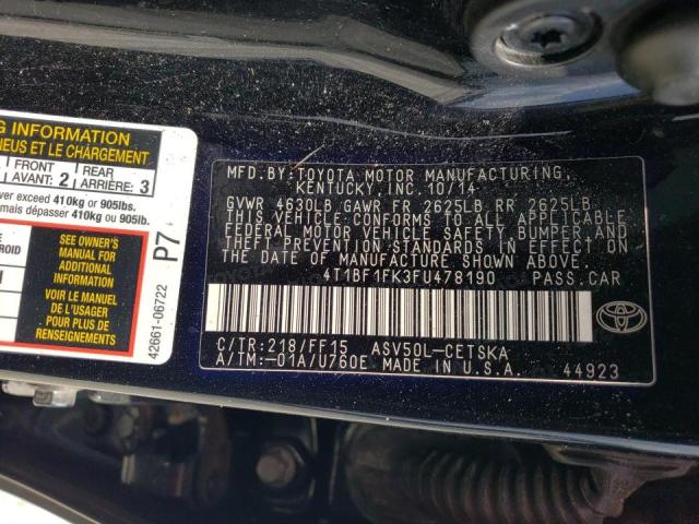 Photo 10 from auction – 2015 TOYOTA CAMRY LE with VIN 4T1BF1FK3FU478190