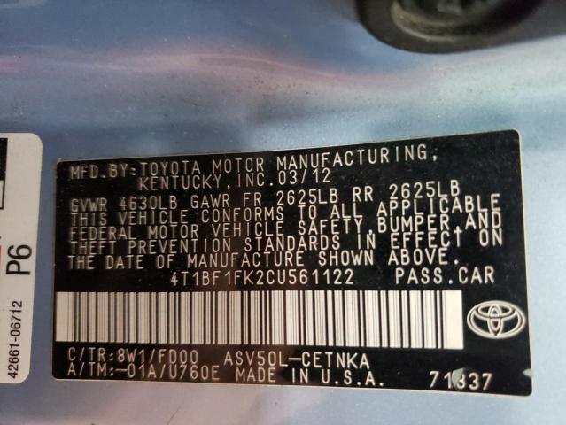 Photo 10 from auction – 2012 TOYOTA CAMRY BASE with VIN 4T1BF1FK2CU561122