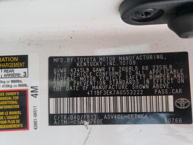 Photo 10 from auction – 2010 TOYOTA CAMRY BASE with VIN 4T1BF3EK7AU553222