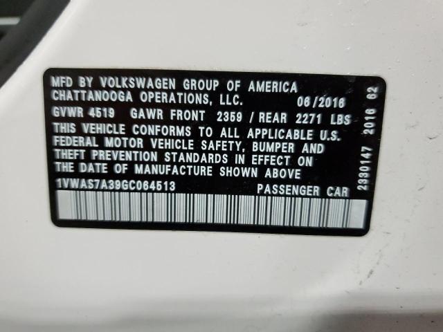 Photo 10 from auction – 2016 VOLKSWAGEN PASSAT S with VIN 1VWAS7A39GC064513